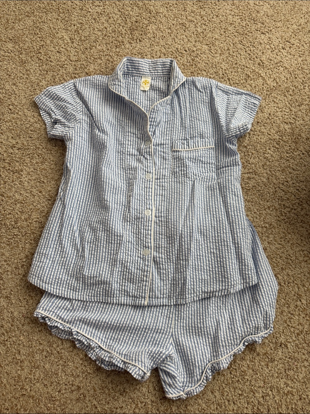 Jane Marie Blue Stripe Short Sleeve Cotton Pajama Set size Medium